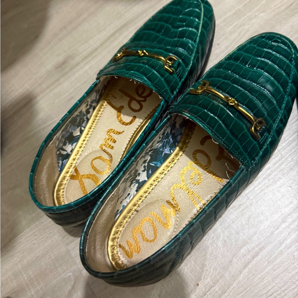 Sam Edelman Teal Crocodile-Patterned Loafers